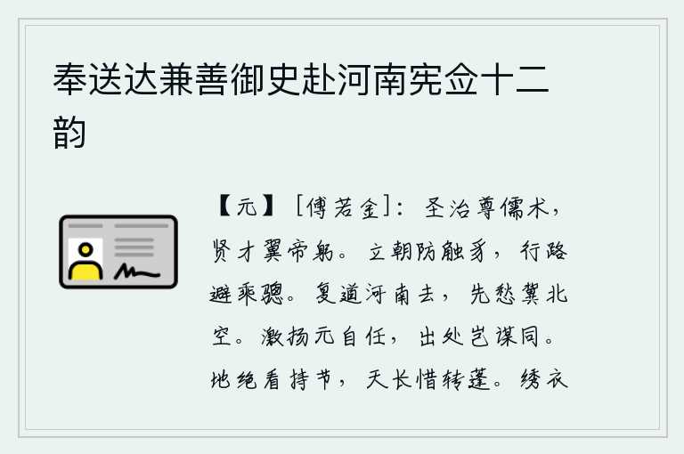 奉送达兼善御史赴河南宪佥十二韵