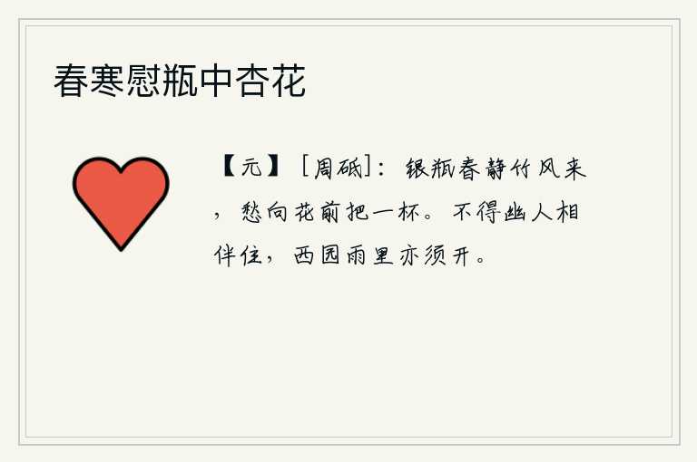 春寒慰瓶中杏花